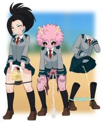 absurd_res acid acidic_urine ashido_mina bodily_fluids bottomwear burnt_clothing clothed clothing clothing_lift female genital_fluids genitals group hairy_vulva hi_res humanoid invisible momo_yaoyorozu my_hero_academia panties panties_down partially_clothed peeing peeing_on_ground peeing_together pink_body pink_skin pubes quirked_human_(my_hero_academia) school_uniform skirt skirt_lift torn_clothing torn_panties torn_underwear toru_hagakure trio u.a._school_uniform underwear underwear_down uniform urine urine_on_ground urine_stream vulva watersports yexing_xing