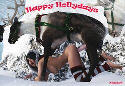 3d all_fours animal_genitalia animal_penis antlers balls barefoot breasts capreoline cervid christmas doggy_style duo_focus equine_penis feet female female_on_feral female_penetrated feral from_behind_position group hair hi_res horn horsecock human human_on_feral humanoid_feet interspecies lips male male_penetrating mammal nipples open_mouth outside penetration penis reindeer sex snow toes xnassyx zoophilia