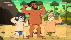 armpit_hair chubby_male chubby_males_only codawolfex disventure_camp disventure_camp:_fans_vs_favorites ernesto_(disventure_camp) facial_hair flexing glasses male_only manu_(disventure_camp) oliver_(disventure_camp) recording size_difference speedo_only tagme