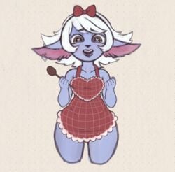 apron apron_only female female_focus female_only heart-shaped_pupils league_of_legends peachkuns riot_games shortstack spoon thighs tristana yordle