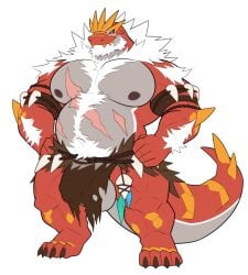 abdominal_scar anthro barazoku beard belly_hair body_hair bottomwear chest_hair clothed clothing elderly_male facial_hair fluffy_neck_fur fossil_pokemon generation_6_pokemon ineffective_clothing ineffective_loincloth kulplant loincloth loincloth_only male manly mature_male neck_hair neck_tuft nintendo overweight overweight_anthro overweight_male partially_clothed pecs pokemon pokemon_(species) pokemorph red_body red_skin scar solo spikes spikes_(anatomy) standing tail thick_arms thick_tail thick_thighs topless tribal tuft tyrantrum