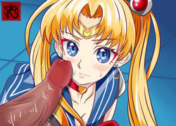 bishoujo_senshi_sailor_moon blonde_hair blue_eyes clothing dark-skinned_male female meme penis rapophizz sailor_moon sailor_moon_redraw_challenge sailor_senshi_uniform uncensored usagi_tsukino