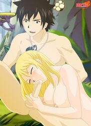 big_breasts black_tattoo blonde_hair closed_eyes cum_in_mouth fairy_tail fairy_tail_mark fellatio gray_fullbuster lucy_heartfilia nipples tagme tattoo tattoo_on_chest tattooed_chest