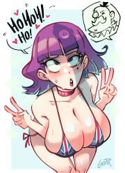 1female 1girls amelia_(pathways) big_breasts bikini breasts british british_female busty child_bearing_hips double_v female flag_print gerph large_breasts legs light-skinned_female light_skin pathways_(game) pose posing purple_eyes purple_hair sensual sexy short_hair side-tie_bikini solo_female sweat thighs union_jack union_jack_bikini united_kingdom v voluptuous