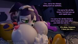 2025 3d_(artwork) absurd_res after_sex anthro apology bacn bandai_namco bed bedroom bedroom_sex big_breasts blender_(artwork) blender_cycles_(artwork) blush bodily_fluids bondage bound breasts canid canine chains cuddling cuff_(restraint) cum cum_on_breasts cum_on_face detailed_background dialogue digimon digimon_(species) digital_media_(artwork) dildo duo english_description english_text female fingers fox furniture genital_fluids hand_on_head handcuffs hi_res huge_breasts imp impmon impmon_(bacn) inside lying male male/female mammal metal_cuffs monster_boy nipples nude open_mouth renamon renamon_(bacn) restraints sex sex_toy size_difference speech_bubble tail talking_to_another text tongue white_body