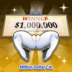 1:1 1_million-dollar_cat 2025 absurd_res anemonemisc animal_humanoid anthro clothing digital_drawing_(artwork) digital_media_(artwork) english_text felid feline female footwear genitals hi_res hidden_face humanoid mammal ponos_corp. pussy rabbit_ears sexy_legs_cat shaded shoes simple_background sketch slippers solo spread_legs spreading text the_battle_cats vulva white_body