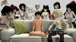 1boy 3d 6+girls blake_belladonna cinder_fall couch faunus glynda_goodwitch harem human kali_belladonna lotus_position male marcossfm marcovee4 meme multiple_girls nora_valkyrie oscar_pine piper_perri_surrounded pyrrha_nikos raven_branwen ruby_rose rwby shirtless sitting sofa source_filmmaker summer_rose surrounded team_rwby topless weiss_schnee winter_schnee yang_xiao_long