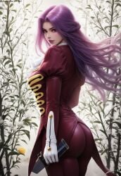 1girls ai_generated ass ass_crack big_ass bubble_butt butt_crack clothed clothed_female clothes clothing code_geass cornelia_li_britannia female female_human female_only fully_clothed gloves human human_female large_ass light-skinned_female light_skin lipstick long_hair long_sleeves looking_at_viewer looking_back nai_diffusion novelai pale-skinned_female pale_skin pants parted_lips patreon_url pose posing posing_for_the_viewer princess pujopg purple_eyes purple_hair purple_lipstick realistic round_ass royalty side_view slim_waist solo solo_female straight_hair thick_thighs tight_clothing tight_pants