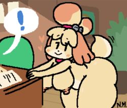 ! animal_crossing big_ass big_breasts big_butt big_nipples blush breasts chubby isabelle_(animal_crossing) nervous_smile nintendo nipples self_upload sleepyslut source_request thick_ass thick_legs thick_thighs year_request