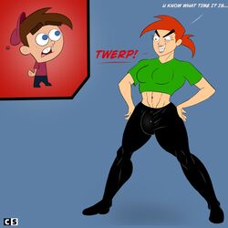 bulge clothed creamysausage dickgirl english_text futanari imminent_rape intersex male nickelodeon straight_hair text the_fairly_oddparents vicky vicky_(fairly_odd_parents)