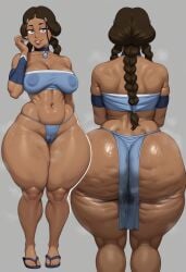 1girls ai_generated ass avatar_the_last_airbender cellulite dark-skinned_female fat fat_ass fat_female female female_only flip_flops katara loincloth oiled pubic_hair solo strapless_top taiga20 thong
