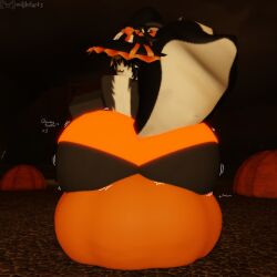 3d ass big_ass furry glowing_clothes halloween hat miljkfarts panties pumpkin roblox robloxian sitting sitting_on_pumpkin skunk skunk_ears skunk_tail skunko_(miljkfarts) smug smug_face spooky tagme