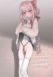 1futa 1girls absurdres akiyama_mizuki backpack bag bag_charm blush bow bowtie cardigan charm_(object) chastity_cage chastity_device dickgirl finger_to_mouth frogsnake futa_only futanari highres hip_bones lifting_own_clothes looking_at_viewer navel pink_eyes pink_hair project_sekai red_bow red_bowtie shushing side_ponytail skinny skirt smile solo thighhighs trans_woman trans_woman_(lore) transformation white_thighhighs woman_focus