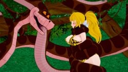 1girls 3d animal_print ass bikini blonde_hair breasts choking cleavage coiling failed_resistance fat_tits female happy_trance huge_ass huge_breasts hypnosis jungle kaa kaa_eyes koikatsu leaning_forward leopard_print leopard_print_bikini lipstick long_hair midriff mind_control mindless mrkoiru outdoors ponytail red_lipstick rwby smile snake swimsuit the_jungle_book tree wide_hips yang_xiao_long