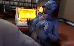 1boy 1girls 3d alternate_breast_size angry areolae asari between_breasts big_nipples big_penis blender blue_skin breast_press breast_squeeze breast_squish breasts cum cum_between_breasts cum_on_breasts cum_on_cheek cum_on_face cum_on_penis ejaculation ejaculation_between_breasts erection excessive_cum female fingerless_gloves foreskin gloves huge_breasts huge_cock huge_penis liara_t'soni long_penis male mass_effect messy mushroom_penis naked nipples nude nude_female nudity outercourse paizuri penis retracted_foreskin rigid3d rugged_penis straight tentacle_hair thick_penis uncircumcised