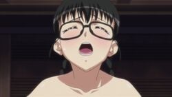 age_difference animated black_hair blonde_hair ekaterina_kurae glasses hoods_entertainment huge_breasts nipple_suck screencap seikon_no_qwaser shiisaki_lulu topless yuri