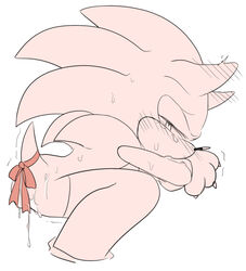 after_sex anthro ass blush bodily_fluids claws clothing cum cum_drip cum_in_ass cum_inside dripping ear_blush eulipotyphlan fake_paws furry genital_fluids gloves handwear hedgehog legwear looking_back male male_only mammal paw_gloves ribbons shaking sikai simple_background solo sonic_(series) sonic_the_hedgehog sweat tail_accessory tears thigh_highs white_background