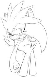 after_sex anthro black_and_white blush bodily_fluids claws cum cum_in_ass cum_inside cum_on_leg eulipotyphlan furry genital_fluids hedgehog looking_back male male_only mammal monochrome sikai silver_the_hedgehog solo sonic_(series)