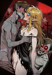 3boys ai_art ai_generated almond_eyes black_nails blue_eyes choker crossdressing crows dark_skin dress drooling earrings eyes_wide_open femboy femboysub feminine_male feminization french_kiss gay glowing_eyes golden_hair graveyard halloween horror hylian hylian_ears imminent_rape imminent_sex kissing link link_(breath_of_the_wild) link_(tears_of_the_kingdom) long_eyelashes long_hair long_nails luxica male maledom monster novelai penis red_eyes red_moon running_mascara shocked torn_clothes torn_dress trap trembling twink uncensored undead yaoi zombie zombies