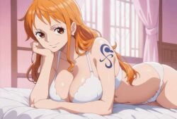 ai_generated animated breasts exposed_breasts female female_only laying_on_bed nami_(one_piece) one_piece