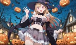 1girls ai_generated bare_pussy blonde_hair breasts casual_exposure cosplay costume encoder female festival helloween jack-o'-lantern kitagawa_marin looking_at_viewer nipples nipples_visible_through_clothing no_panties outdoors public public_exposure pussy pussy_visible_through_clothes see-through see-through_clothing smile smiling solo_female solo_focus sono_bisque_doll_wa_koi_wo_suru standing transparent_clothing vagina waving witch witch_costume witch_hat