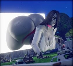 3d 3d_(artwork) breasts breasts_bigger_than_head bulging_breasts cleavage coming_out_of_screen confused ctgiantess drive-in epic_games female fortnite fortnite:_battle_royale ghost_girl giantess huge_ass huge_breasts huge_cleavage looking_up macro movie_theater nipple_bulge partially_clothed thick_thighs tight_clothing wide_hips willow_(fortnite)