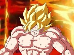battle blonde_hair blue_eyes damaged dragon_ball_(series) dragon_ball_z goku golden_hair male muscular muscular_male namek namek_saga son_goku spiky_hair super_saiyan topless yamidanight yellow_hair