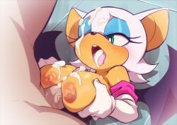 1boy 1girls anthro bat bat_girl bat_wings big_breasts cum cum_drip cum_dripping_from_penis cum_in_mouth cum_in_tongue cum_on_body cum_on_breasts cum_on_face human human_on_anthro jcm2 male_human/female_anthro open_mouth paizuri rouge_the_bat sonic_(series) sonic_the_hedgehog_(series) straight uncensored uncensored_breasts uncensored_nipples uncensored_penis