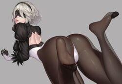 alternate_version_available ass bare_back blindfold feet feet_up laying_down looking_back nier nier:_automata nier_(series) pantyhose thick_thighs weni white_hair yorha_2b