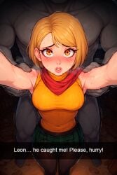 1boy 1boy1girl 1girls 2d ai_assisted ai_generated armpits ashley_graham before_sex big_breasts bigger_male blonde_hair blush breasts caption clothed clothed_female cute dominant_male female female_focus grey_skin imminent_penetration imminent_sex light-skinned_female light_skin male mr_x muscular muscular_male naked naked_male pink_lips resident_evil scarf selfie short_hair size_difference skimpy skirt smaller_female submissive_female sweater tight_clothing ultimate_waifu_project yellow_eyes