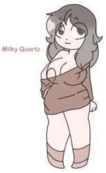 :3 big_breasts brown_hair byternomar dialgafirewolf exposed_breasts female gemsona milky_quartz nipple_bulge original_character quartz steven_universe white_skin