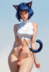 ai_generated big_penis blue_hair catgirl female futanari