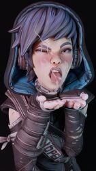 1girls 3d ava_(borderlands) blue_hair borderlands cum cum_in_mouth cum_on_face cum_on_tongue female greemyblend headphones hoodie one_eye_closed solo tongue tongue_out