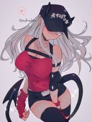 demon_girl demon_horns demon_tail fully_clothed helltaker justice_(helltaker) noah_(tettsui-sole) noaharbre tagme white_hair