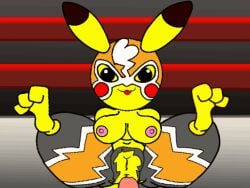 3_toes 4:3 anal anal_sex animated anthro anus bouncing_breasts breasts clothing cosplay_pikachu curling_toes duo feet female female_penetrated generation_1_pokemon genitals male male/female male_penetrating male_penetrating_female nintendo nipples non-mammal_nipples penetration pikachu pikachu_libre pokemon pokemon_(species) pussy sex short_playtime simple_background smile smurli soles toes tongue