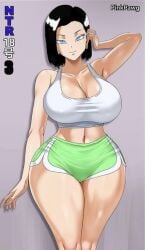 android_17 big_ass big_breasts black_hair booty_shorts dragon_ball dragon_ball_z female female_only pinkpawg rule_63 solo tagme