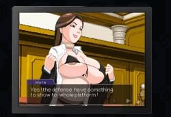 accurate_art_style big_breasts breasts capcom exposed_breasts female gosgoz gyakuten_saiban long_hair mia_fey pixel_art scarf suit uniform