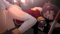 1boy 1girls against_table bandaged_leg butterchalk doggy_style drooling fray_(fray_arts) kono_subarashii_sekai_ni_shukufuku_wo! megumin satou_kazuma sleeping