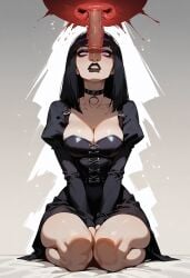 ai_generated black_hair choker female goth kneeling large_breasts nsfw