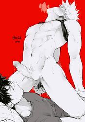 2boys anal_insertion anal_masturbation ass ass_juice ass_visible_through_thighs bottomless closed_eyes cum_on_nose erection fanon_couple gay head_up izuku_midoriya katsuki_bakugou male male_only masturbation megane_o__o multiple_boys my_hero_academia no_panties no_pants nude nude_male penis precum precum_drip precum_string sex_toy shirt_lift shirt_up sleeping steam steamy_breath yaoi