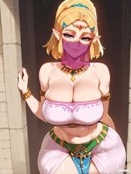 1girl ai_generated bimbo blonde_female blonde_hair breasts dancer dancer_outfit difuxer elf_ears female female_only hourglass_figure large_ass large_breasts light-skinned_female light_skin nintendo princess princess_zelda royal royalty solo the_legend_of_zelda the_legend_of_zelda:_breath_of_the_wild thick_thighs thighs wide_hips zelda_(breath_of_the_wild)