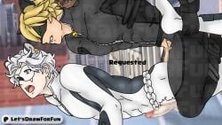 2boy 2boys 2d 2male 2males adrien_agreste anal anal_sex artist_name blonde_hair bodysuit cat_ears cat_noir censored chat_blanc_(miraculous) domino_mask gay gay_anal gay_domination gay_sex let's_draw_for_fun male/male male_only miraculous:_tales_of_ladybug_and_cat_noir miraculous_ladybug oc penis request self_upload sex superhero torn_clothing watermark white_hair white_lion yaoi