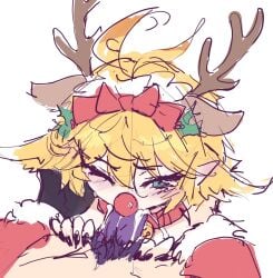 christmas cum cum_in_mouth dokibird futa_on_female futanari indie_virtual_youtuber nijisanji nijisanji_en oral reindeer_costume ricegnat selen_tatsuki selfcest virtual_youtuber