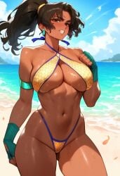 2d ai_generated big_breasts bikini christie_monteiro dark-skinned_female dark_skin female female_focus female_only halter_top ponytail solo solo_female solo_focus tagme tekken