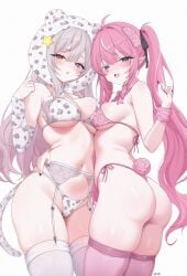 accessory annytf ass boob_squish breasts camila_(vtuber) heterochromia panties pink_eyes pink_hair purple_eyes underwear white_hair zxcsque