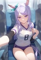 ai_generated animal_ears female horse_girl light_purple_hair long_hair mejiro_mcqueen_(umamusume) purple_eyes small_breasts umamusume umamusume_pretty_derby volleyball_uniform