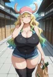 ai_generated big_ass big_hips chubby curvy curvy_figure female female_focus huge_ass huge_breasts kikia1 kobayashi-san_chi_no_maidragon large_breasts long_hair lucoa_(maidragon) mature_female milf multicolored_hair wide_hips