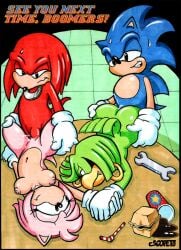 2boys 2girls amy_rose dreamrifle escopeto fleetway_comics knuckles_the_echidna laying_on_bed laying_on_stomach sonic_the_comic sonic_the_hedgehog sonic_the_hedgehog_(comics) table tagme tekno_the_canary