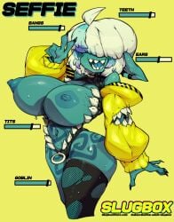 attribute_slider blue_skin body_slider breast_slider female female_only gameplay_mechanics goblin goblin_female large_breasts nipples seffie_(goblin_peewee) slider slider_(control) slugbox solo tagme tattoo tits_out white_hair