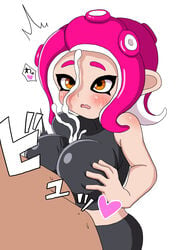 agent_8_(splatoon) blush breasts cum cum_string dark-skinned_male female octoling paizuri pen_(artist) splatoon tagme tentacle_hair